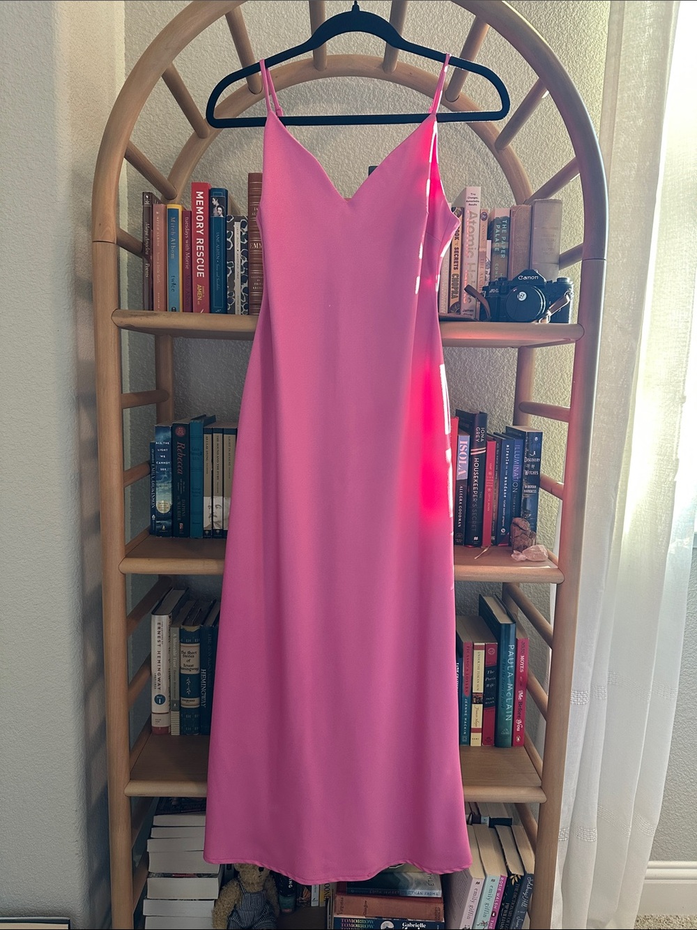 Hot Pink Maxi Slip Dress with V-Neck